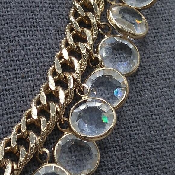 Vintage Clear Flat Back Crystal Dangle Necklace, 16 1/2 Inches, Hook Clasp - Picture 6 of 8